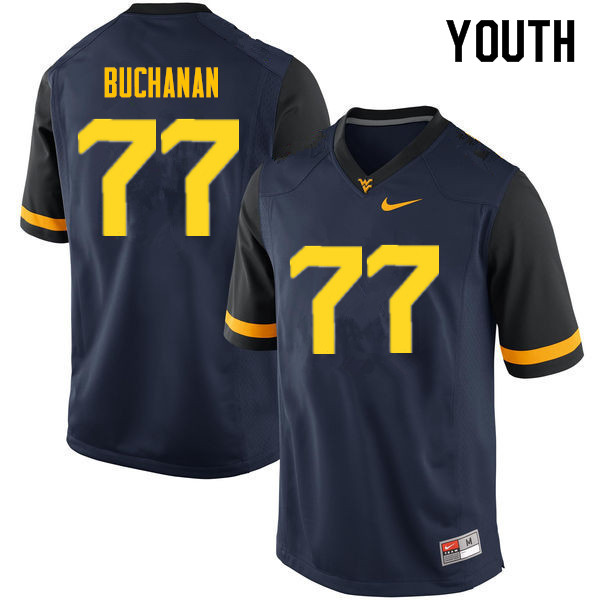 Youth #77 Daniel Buchanan West Virginia Mountaineers College Football Jerseys Sale-Navy - Click Image to Close